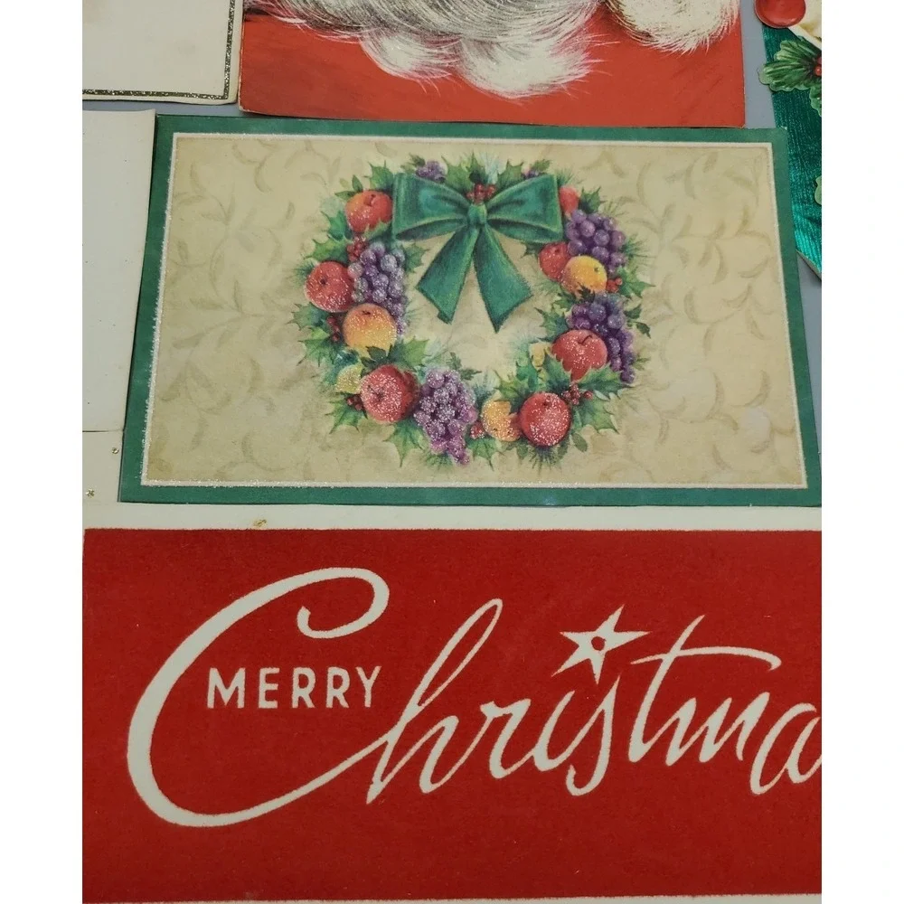 12 Old Vintage Used Greeting Card Fronts Christmas Greetings Embellished Glitter